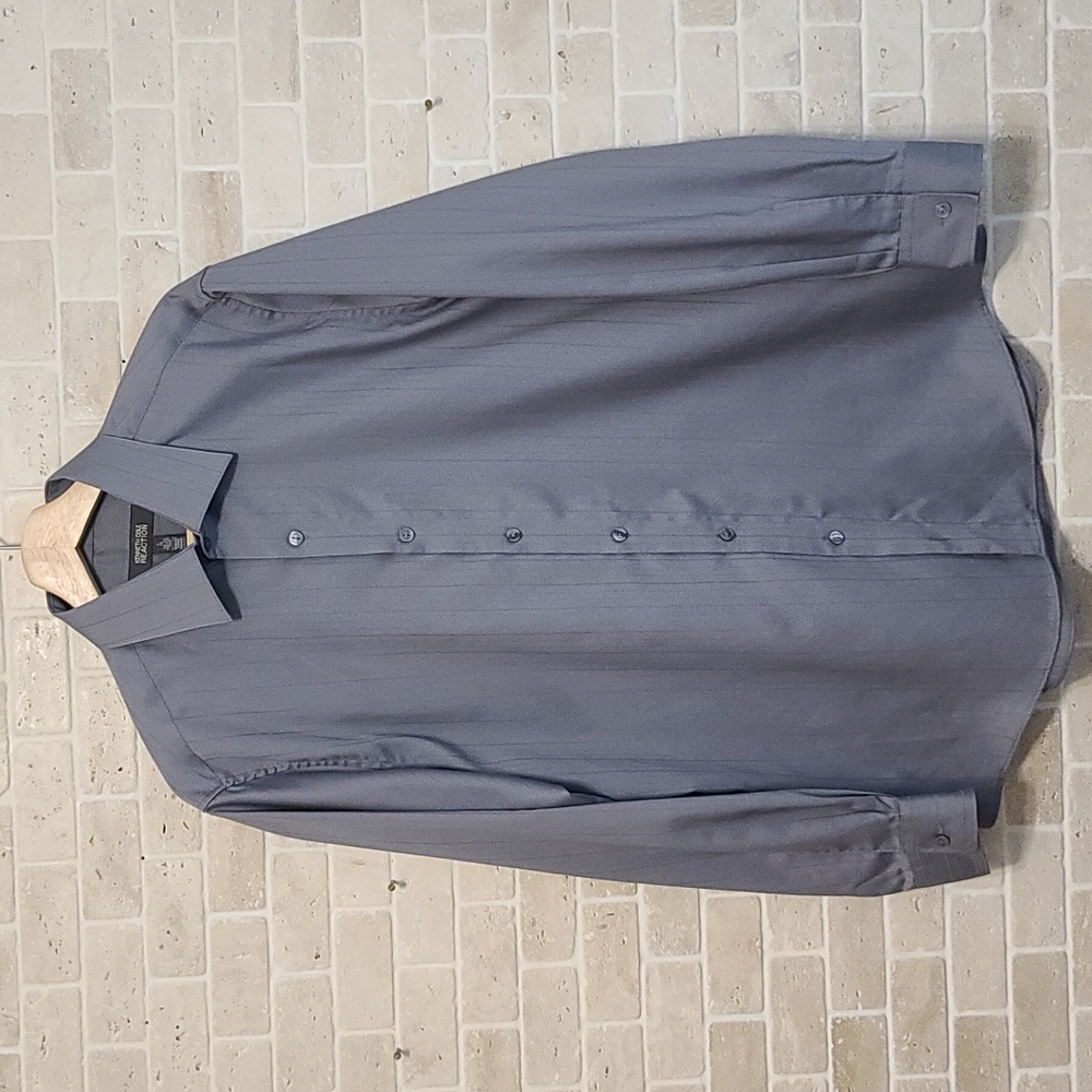 Kenneth Cole Reaction Man's Gray Dress Shirt (Sz L 16 32-33)